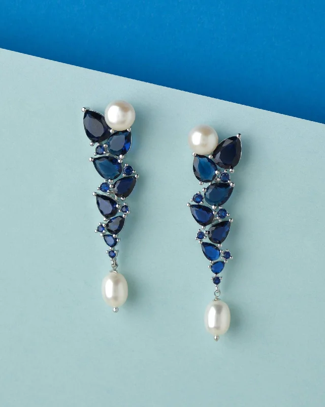 Bright Earrings for Daytime Looks-The Charis Blue Stone Pearl Drop Earring