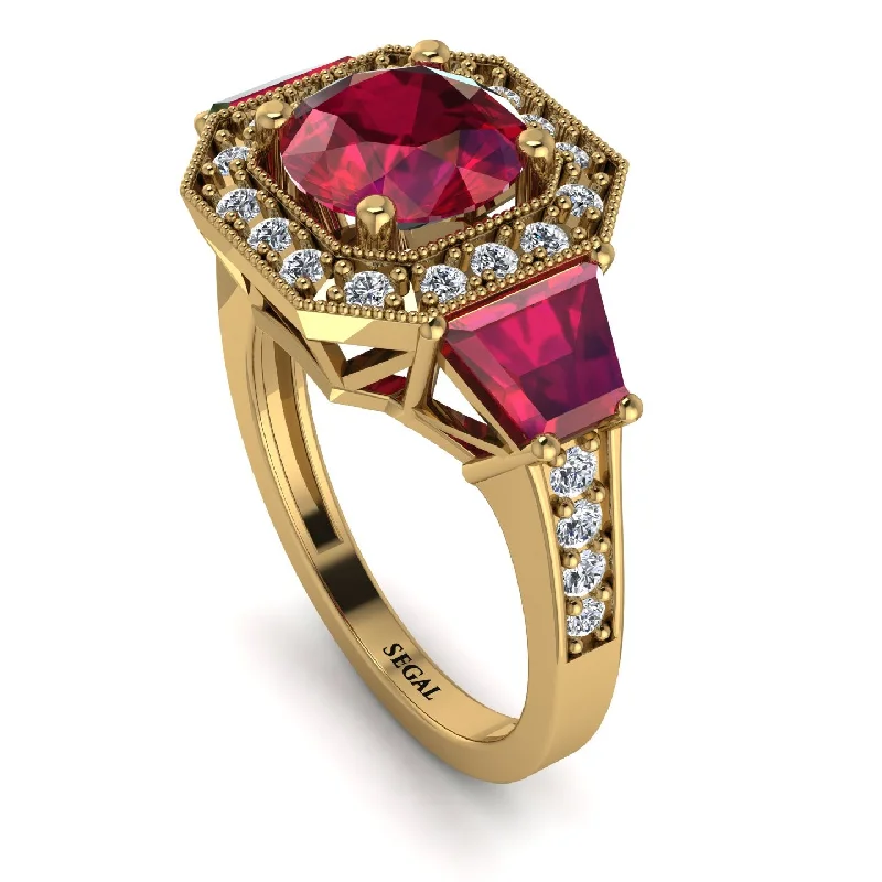 Handcrafted Engagement Ring for Women-Modern Halo Princess Cut Ruby Stone Engagement Ring - Doris No. 10