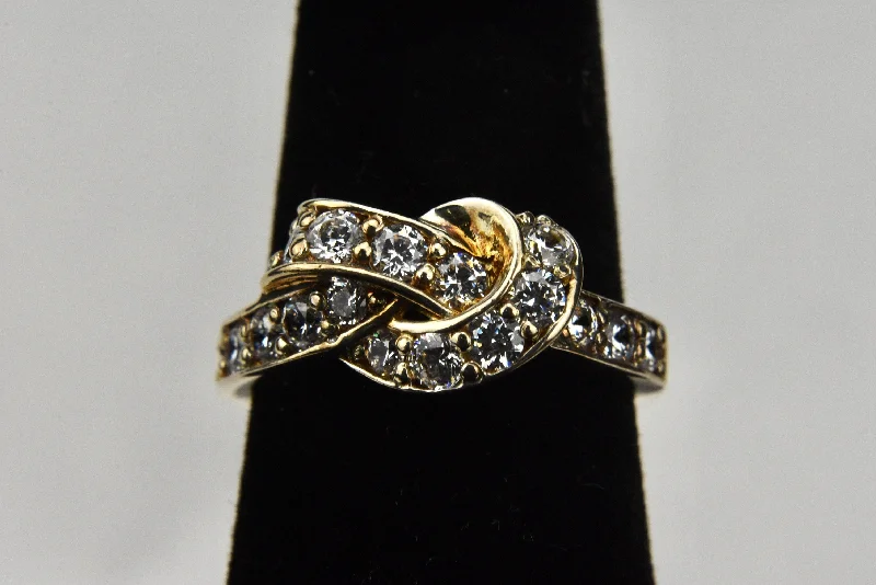 Gold Ring with Gemstones-Tied Knot Ring - Gold Tone Sterling Silver with Cubic Zirconia - Size 6.25