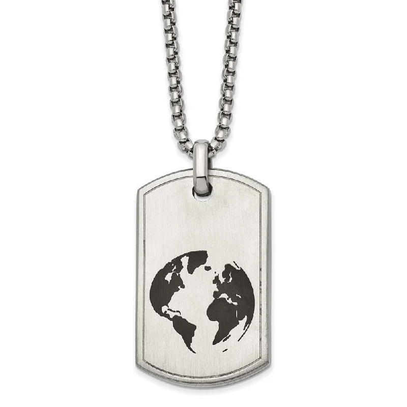 Birthstone Necklace for Family-Stainless Steel Brushed & Enamel Earth Dog Tag Necklace, 24 Inch