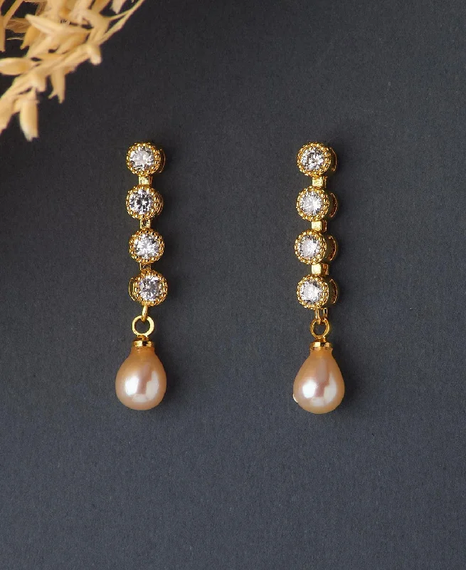 Geometric Silver Earrings for Style-Trendy Stone Studded Pearl Earring