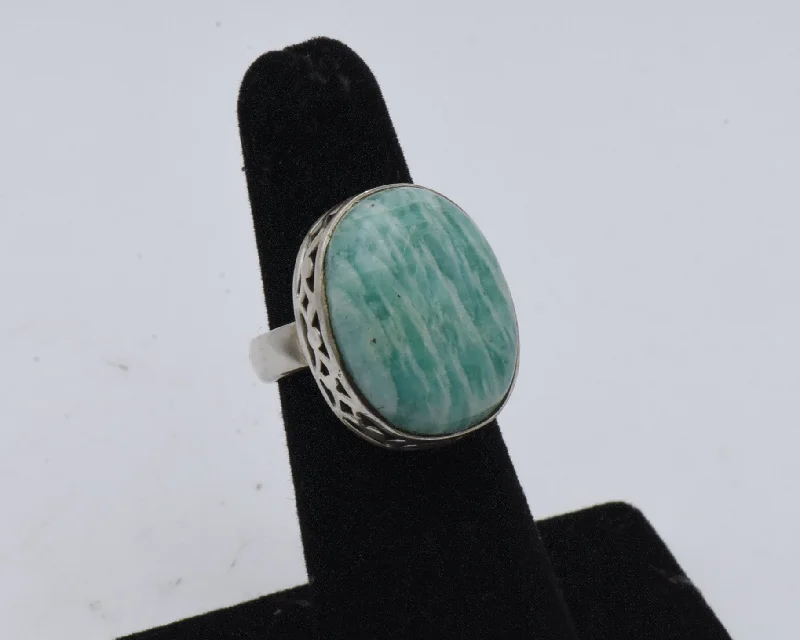 Silver Stackable Ring Set for Fashion-Vintage Handmade Amazonite Sterling Silver Ring - Size 5.5