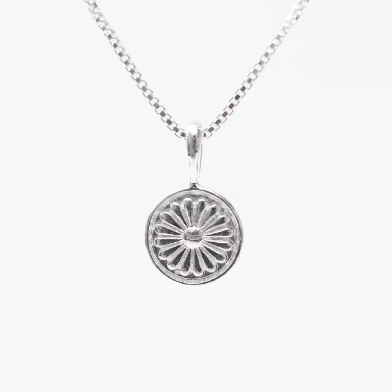 Boho Chic Necklace for Women-Silver India Temple Flower Disc Necklace