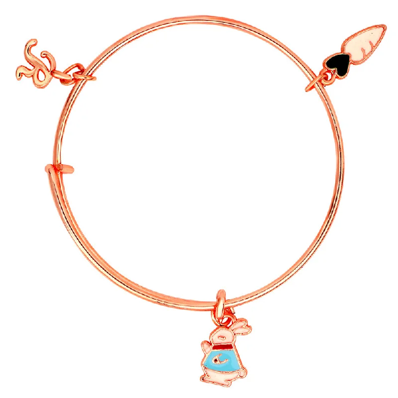 Sparkling Gold Bangles for Parties-Mahi R Letter Raddish & Rabit Shaped Enamel Work Charm Bracelet with Rose Gold Plated for Kids (BRK1100868Z)