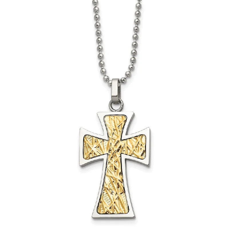 Necklace with Engraved Charm for Personal Touch-Stainless Steel & 14k Yellow Gold Accent Maltese Cross Necklace, 22 In