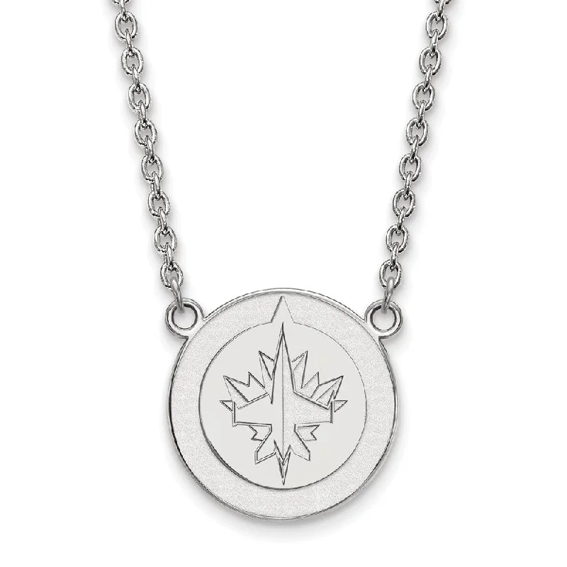 Adjustable Silver Necklace for Comfort-Sterling Silver NHL Winnipeg Jets Large Necklace, 18 Inch