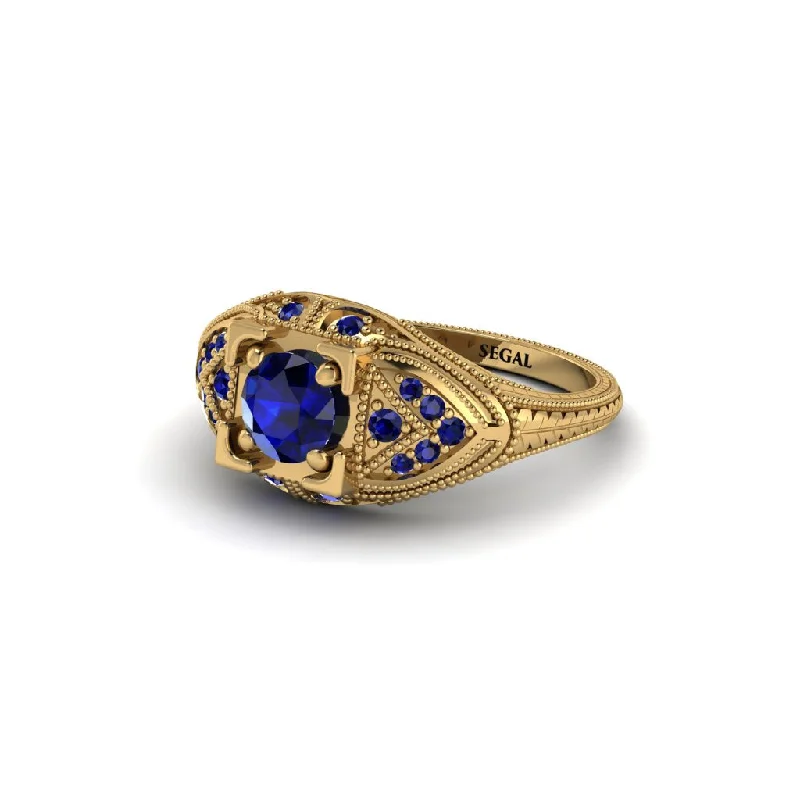 Custom Gold Wedding Ring for Women-Round Sapphire Filigree Art Deco Vintage Engagement Ring - Bree No. 73