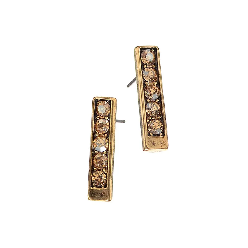 Chic Gold Earrings for Women-Hot Tomato Antique Gold Totem Studs with Five Champagne Crystals Earrings