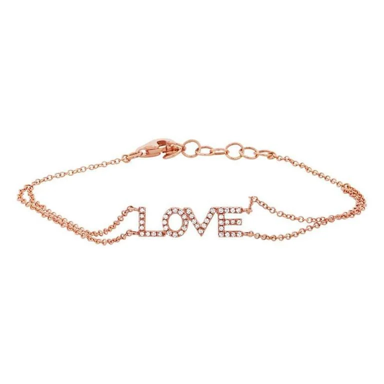 Colorful Crystal Bracelet for Fashion-14K Rose Gold Diamond "Love" Double Chain Bracelet