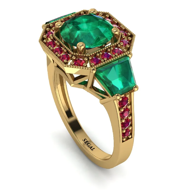 Luxury Wedding Ring for Anniversary-Modern Halo Princess Cut Emerald Stone Engagement Ring - Doris No. 49