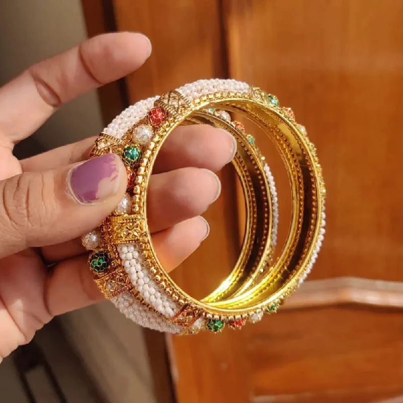 Handmade Rose Gold Bangles for Brides-Manisha Jewellery Gold Plated Pearl Bangles Set