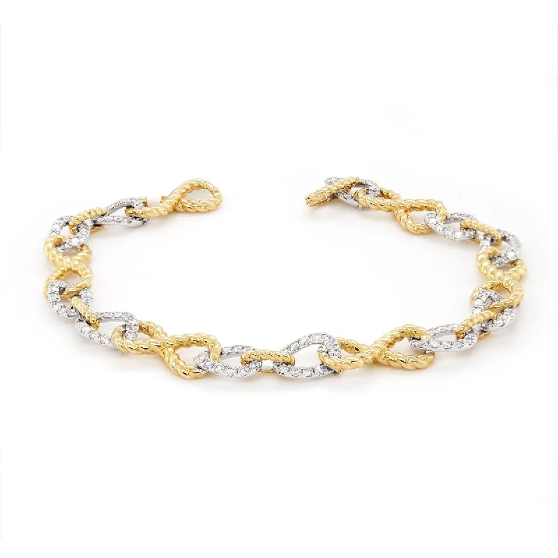 Bohemian Bracelet for Relaxed Style-TWO-TONE GOLD WOVEN TEXTURE BRACELET WITH DIAMONDS, 1.73 CT TW