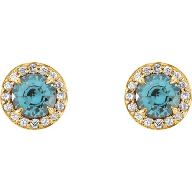 Bold Earrings for Fashionistas-14K Yellow 4.5 mm Natural Aquamarine & 1/6 CTW Natural Diamond Earrings