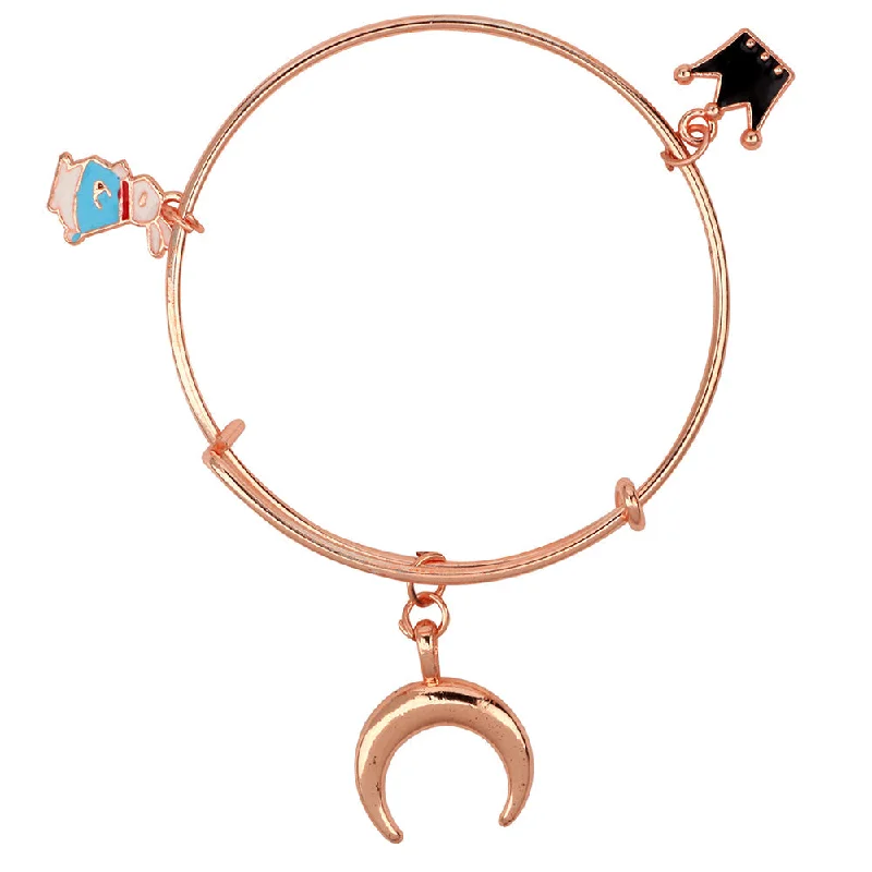 Chic Bangles for Women’s Fashion-Mahi Moon Crown & Rabit Shaped Rose Gold Plated Enamel Work Charms Bracelet for Kids (BRK1100853Z)