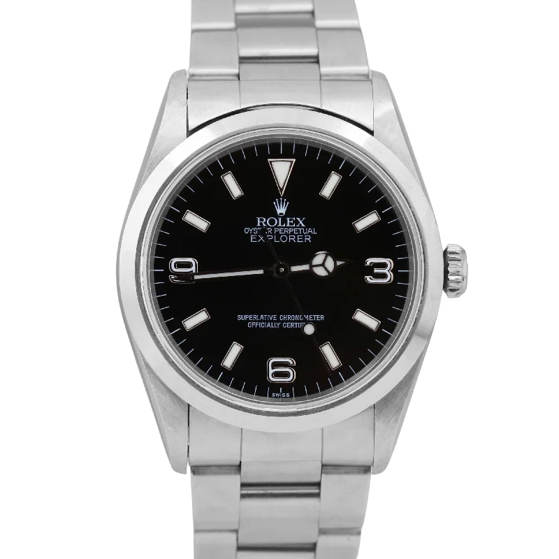 Designer Watches with Custom Engraving-Rolex Explorer I Black SWISS ONLY 36mm Oyster Stainless Steel 14270 Watch