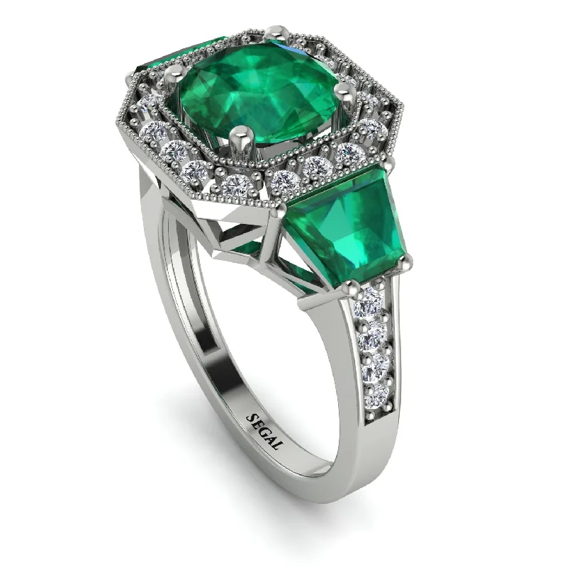 Customizable Gemstone Ring for Women-Modern Halo Princess Cut Emerald Stone Engagement Ring - Doris No. 6