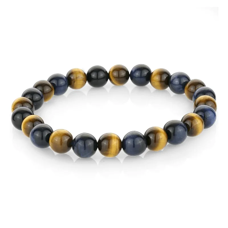 Custom Bracelets with Engraving-MEN'S BLUE AND YELLOW TIGER EYE BRACELET