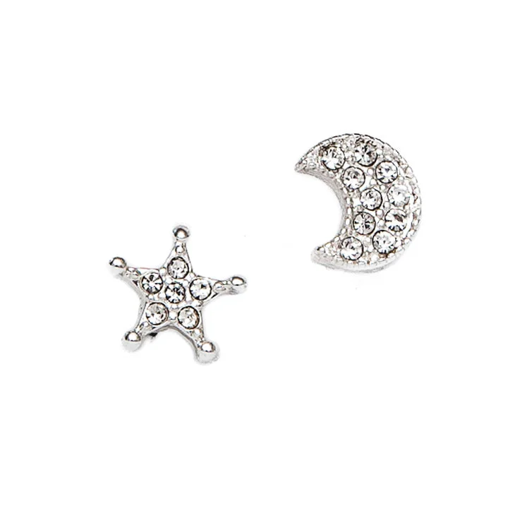 Creative Earrings for Trendy Looks-Pom Star and Moon Crystal Stud Earrings