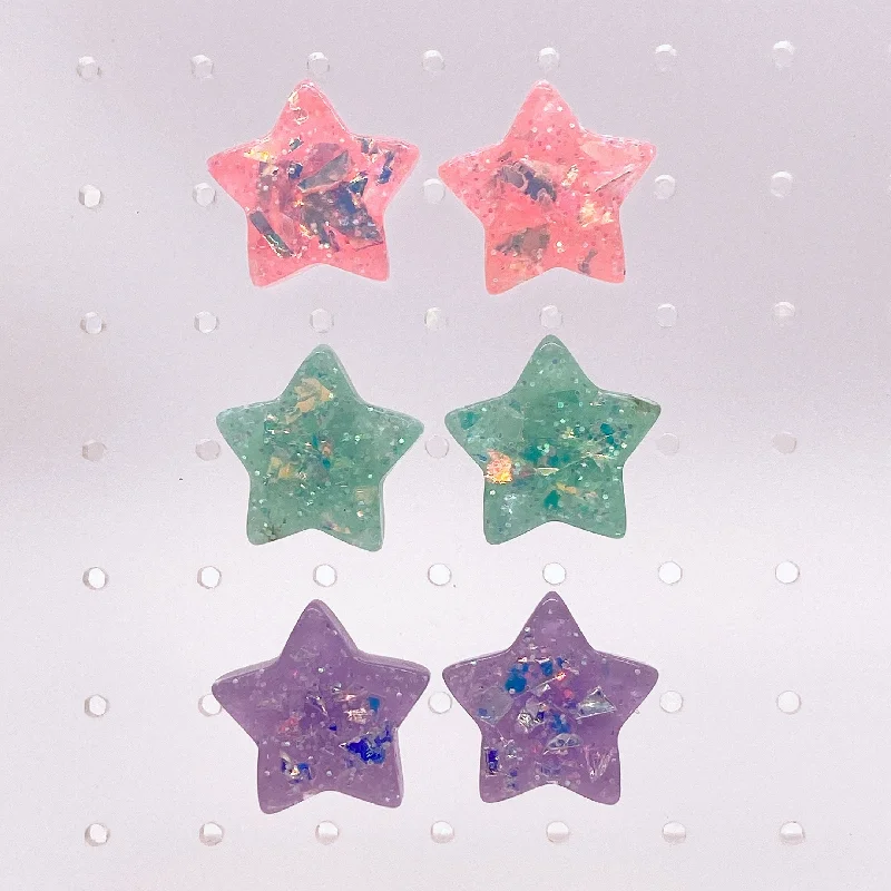 Artistic Earrings for Fashion Lovers-Instant Shipping! Sparkle Star Stud Earrings (3 Colors)