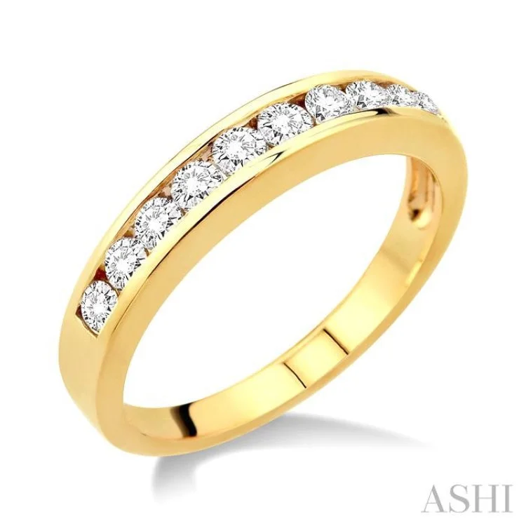 Simple Wedding Ring for Men-1/2 Ctw Channel Set Round Cut Diamond Band in 14K Yellow Gold