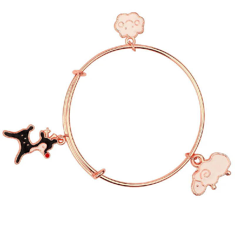 Dazzling Diamond Bangles for Engagement-Mahi Dog, Ship & Cloud Shapded Rose Gold Plated Enamel Work Kids Bracelets for Kids (BRK1100822Z)