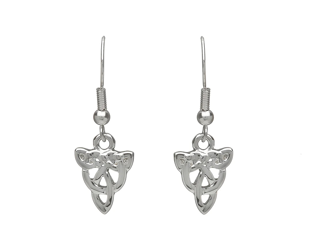 Large Statement Earrings-Celtic Knot Silver Plate Drop Earrings by Woods Celtic Jewellery