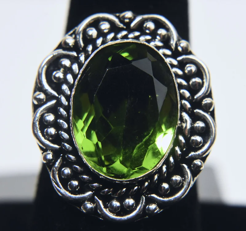 Bold Gemstone Ring for Statement Look-Silver Tone Metal Peridot Ring - Size 9