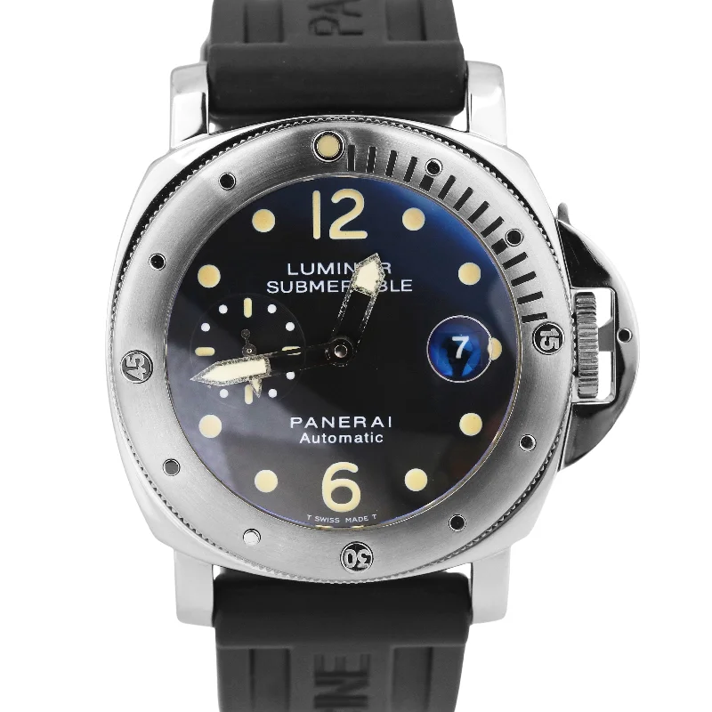 Fashion Watches with Stylish Watch Faces-Panerai Luminor Submersible Acciaio Steel Black Rubber 44mm PAM00024 Watch PAM24