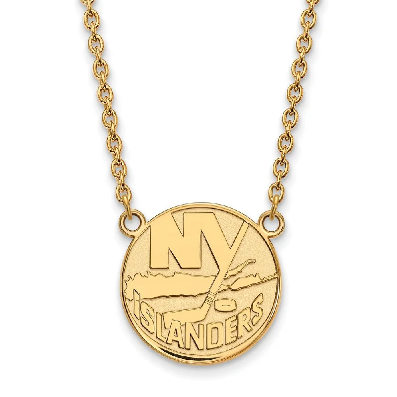 Layered Silver Necklace for Trendy Look-14k Yellow Gold NHL New York Islanders Large Necklace, 18 Inch