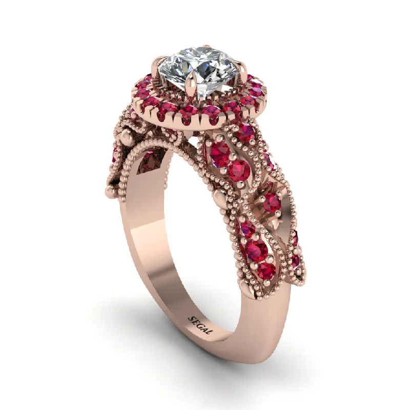 Custom Birthstone Ring for Fashion-Exclusive Halo Diamond Milgrain Engagement Ring - Kendra No. 47