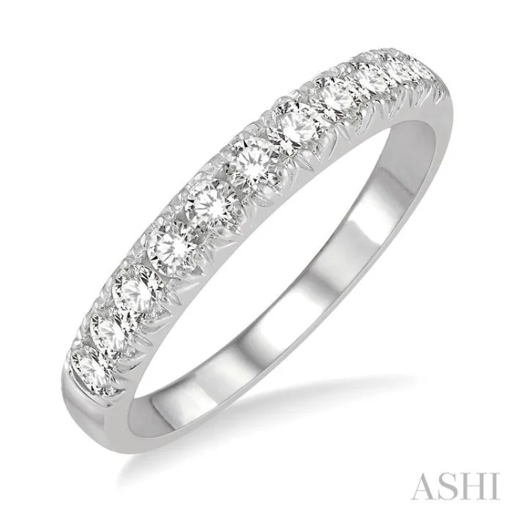 Matching Wedding Rings for Couples-1/2 ctw 11 Stone Round Cut Diamond Wedding Band in 14K White Gold