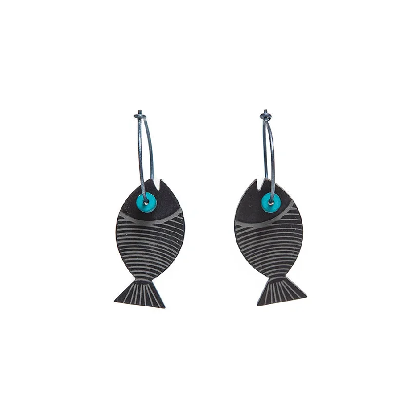 Statement Gold Earrings-Lene Lundberg K Form Black Stripey Fish Earrings