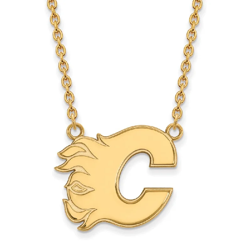 Fine Gold Necklace for Luxury Look-10k Yellow Gold NHL Calgary Flames Large Necklace, 18 Inch