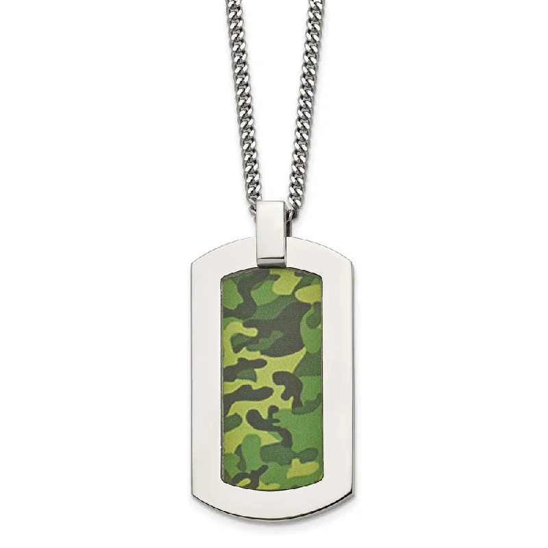 Fashion Necklace for Young Women-Men's Stainless Steel LG Camouflage Enameled Dog Tag Necklace, 22 Inch