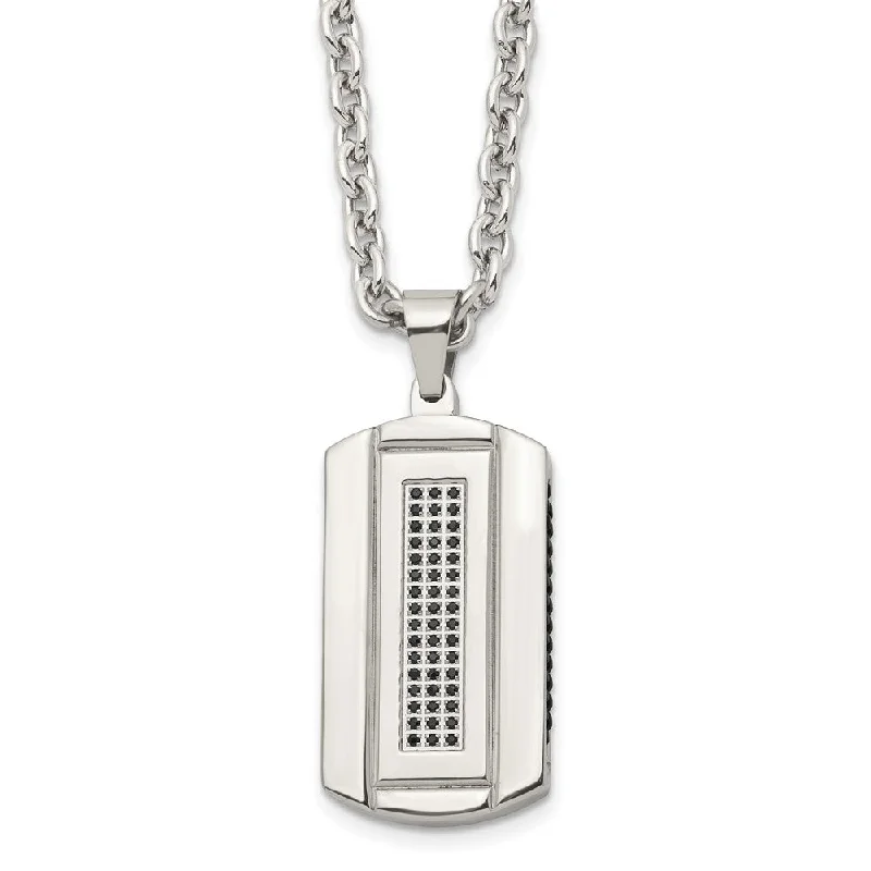 Personalized Pendant Necklace for Moms-Men's Stainless Steel & Black CZ Two Tone Dog Tag Necklace, 24 Inch