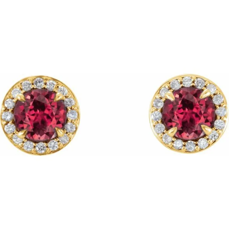 Statement Earrings for Special Occasions-14K Yellow 4 mm Lab-Grown Ruby & 1/10 CTW Natural Diamond Earrings