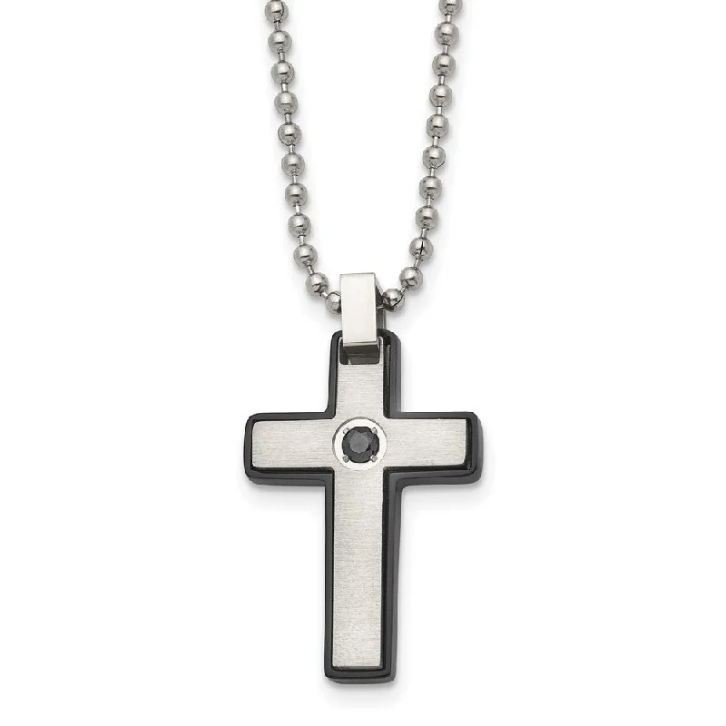 Sparkly Necklace for Fashion Forward Women-Men's Stainless Steel, Black Plated & Black CZ Cross Necklace, 20 Inch