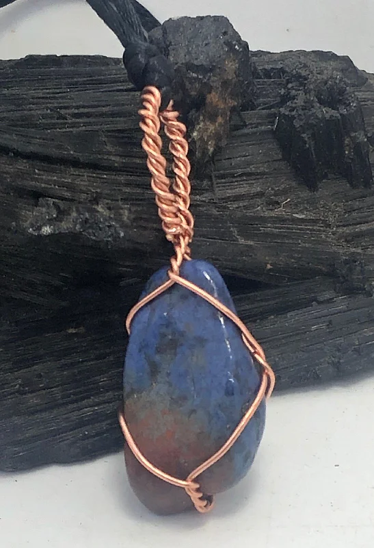 Simple Silver Pendant Necklace-Dumortierite Copper Pendant Necklace