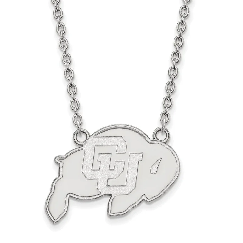 Adjustable Necklace for Comfortable Wear-Sterling Silver U of Colorado Large Buffalo Pendant Necklace