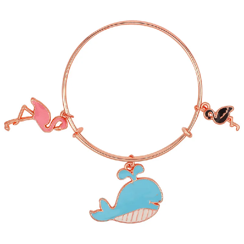 Luxury Diamond Bangles for Weddings-Mahi Swan, Duck & Fish Shaped Enamel Work Charm Bracelet with Rose Gold Plated for Kids (BRK1100872Z)