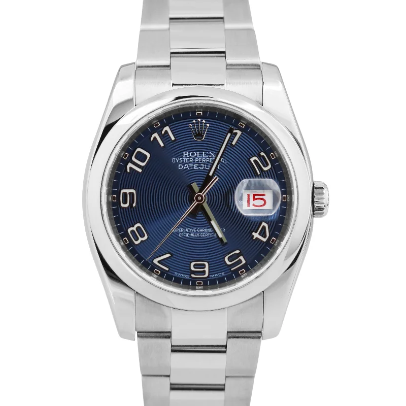 Automatic Watches for Men with Leather Strap-PAPERS Rolex DateJust 36mm BLUE CONCENTRIC Steel RED ROULETTE 116200 BOX