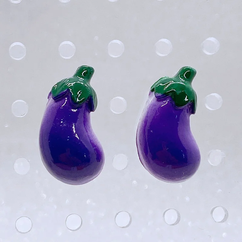 Cute Earrings for Everyday Wear-Instant Shipping! Eggplant Stud Earrings