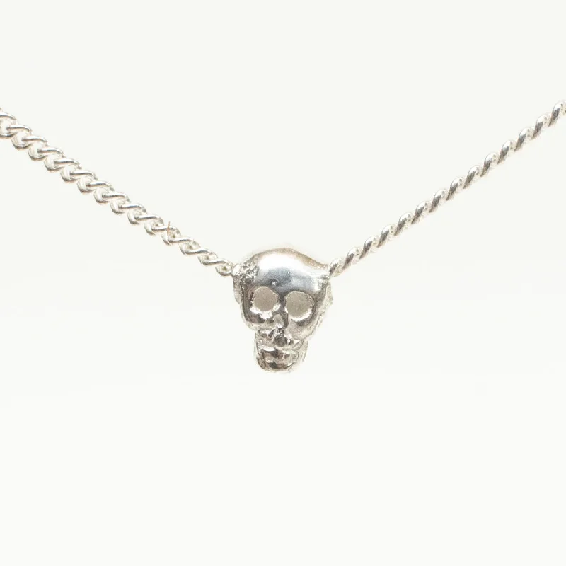 Bridal Necklace with Crystals-Extra Small Silver Skull Necklace