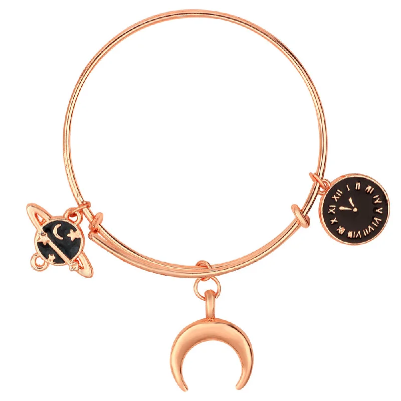 Fashionable Bangles for Day Wear-Mahi Watch Moon & Planet Shaped Rose Gold Plated Enamel Work Charms Bracelet for Kids (BRK1100859Z)