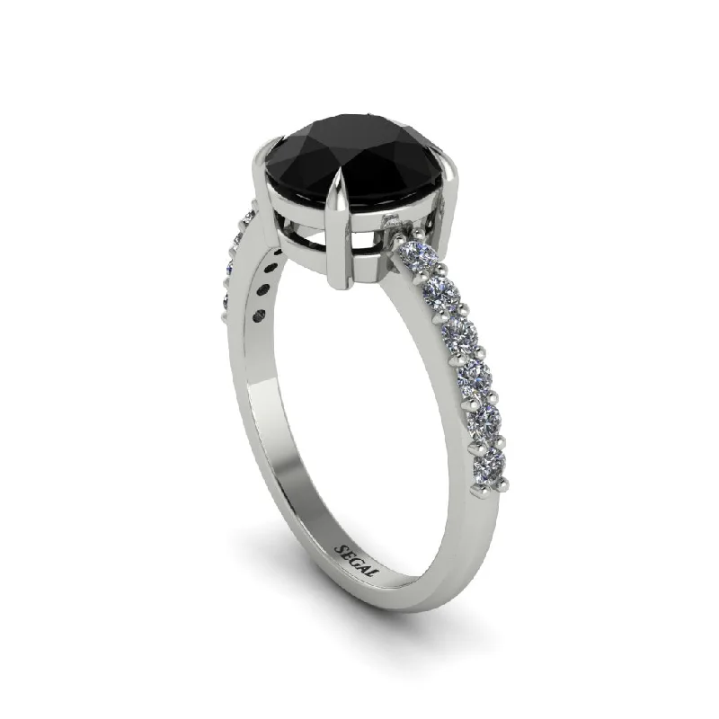 Custom Silver Ring for Special Gifts-Traditional Black Diamond Engagement Ring - Elaine No. 9