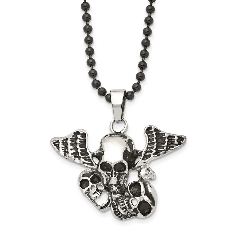 Diamond Necklace for Wedding-Stainless Steel Antiqued Skulls Necklace 24 Inch