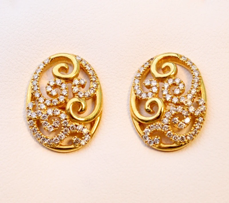 Chic Earrings for Stylish Women-18K yellow gold scroll earrings with Diamonds