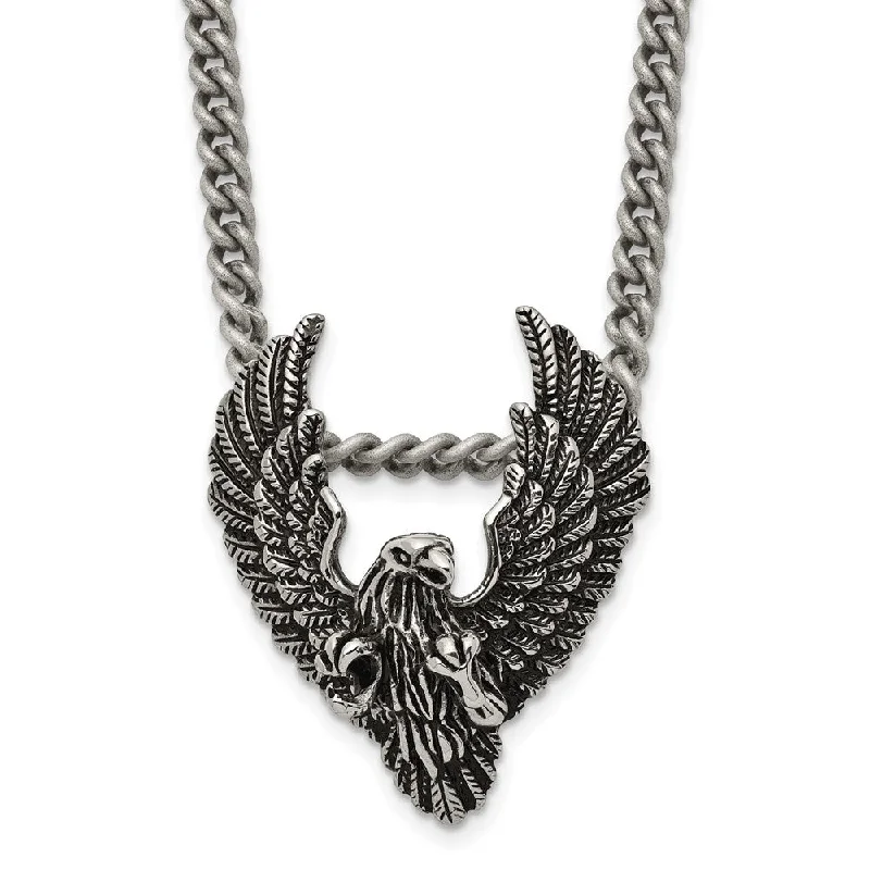 Custom Necklace with Name-Men's Stainless Steel Antiqued Eagle Necklace, 24 Inch