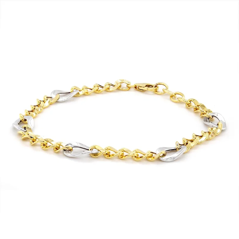 Silver Chain Bracelet for Casual Wear-TWO-TONE GOLD FANCY FIGARO CHAIN BRACELET