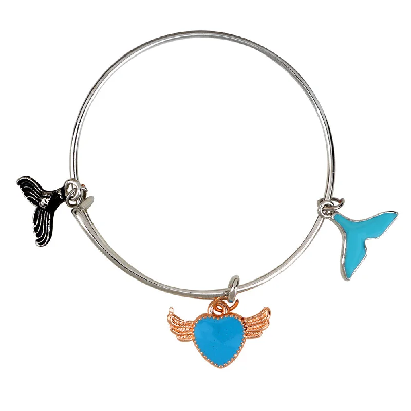 Colorful Bangles for Fashionable Women-Mahi Rhodium Plated Heart & Wings Shaped Enamel Work Charms Kids Bracelets for Girls (BRK1100934M)